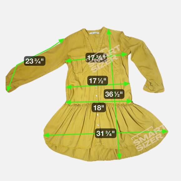 ZARA Mustard Drop Waist Ruffle Tunic Dress XS Long Sleeve Soft Drape Boho Look - Picture 5 of 6